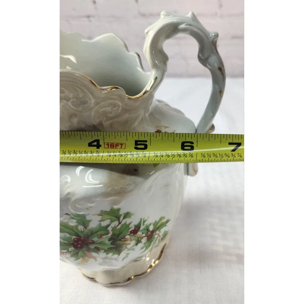 Antique 1880 EPP Co East Palestine Pottery MARQUETTE Holly Berry Pitcher Holiday